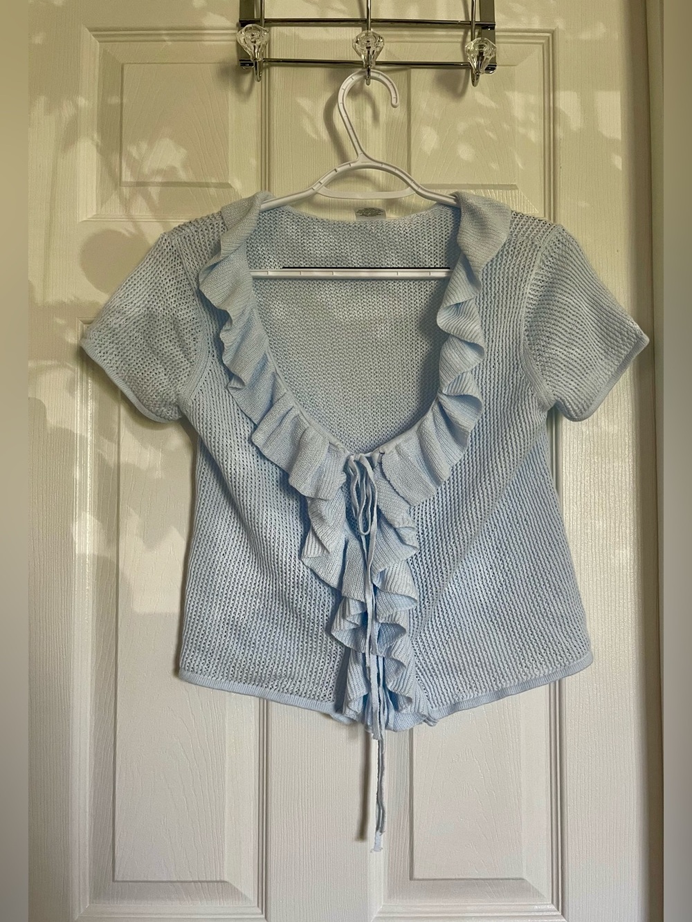 Light Blue Ruffle Knit Top